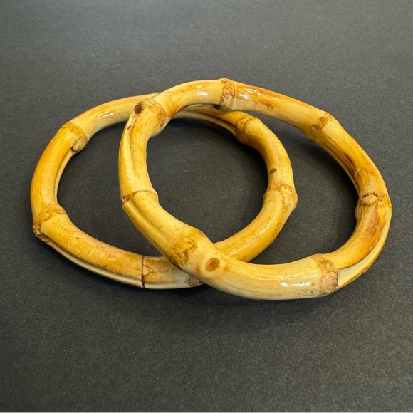 Vintage Wood Bamboo Light Weight Bangle Bracelets Lot Of 2 Bohemian - Picture 16 of 16